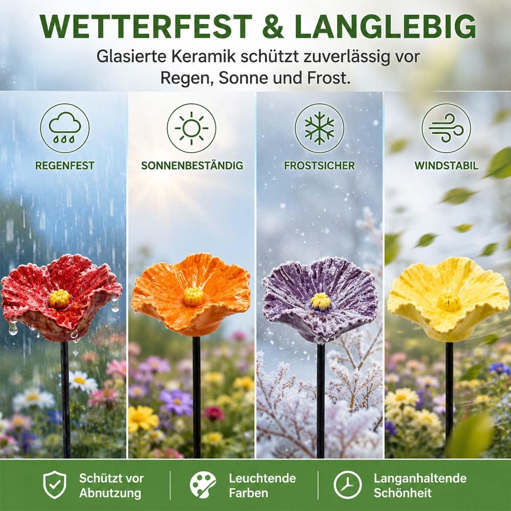 Generisch Bienentränke Keramik,Handgemachte BienenblüTen Wetterfeste Keramik-TräNken, 4er-Set,4 KeramikblüTen FüR Bienen, FüR Garten, Hof, Terrasse (4PC)