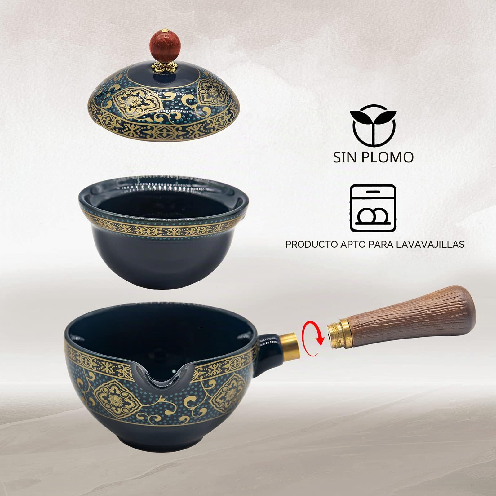 LURRIER Juego de té chino Gongfu de porcelana, juego de tetera portátil con máquina de té de rotación de 360 grados e infusor, bolsa de regalo portátil todo en uno para viajes, hogar, regalo, al aire