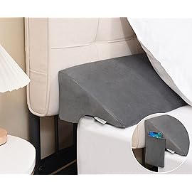 Vekkia Queen Bed Wedge Pillow for Headboard Gap Filler(0-5),High-Density Foam,Prevents Pillows & Items from Falling,Ergonomic Design,Large Storage Pockets, Removable&Washable Cover,Gray,60\'\'x10\'\'x6\'\'