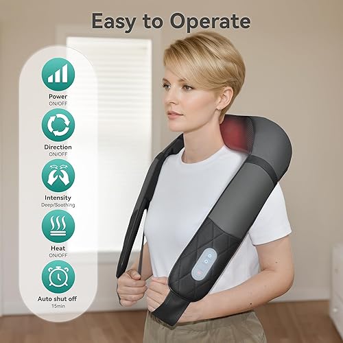 Vista 14 de Snailax Masajeador de cuello inalámbrico, masajeador Shiatsu de espalda y hombros con calor, masajeadores recargables portátiles para aliviar
