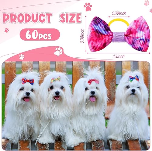 Miniatura 2 de 60 lazos para el pelo de cachorro, lazos pequeños con bandas de goma, accesorios hechos a mano, productos de aseo para mascotas, regalo de