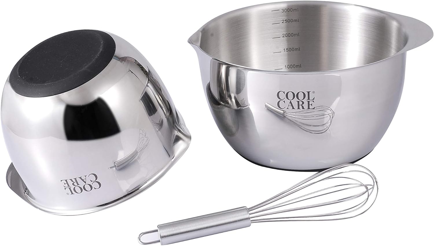 Mixing Bowl & Whisk Set Stainless Steel, Heavy Duty Non Slip SS Metal