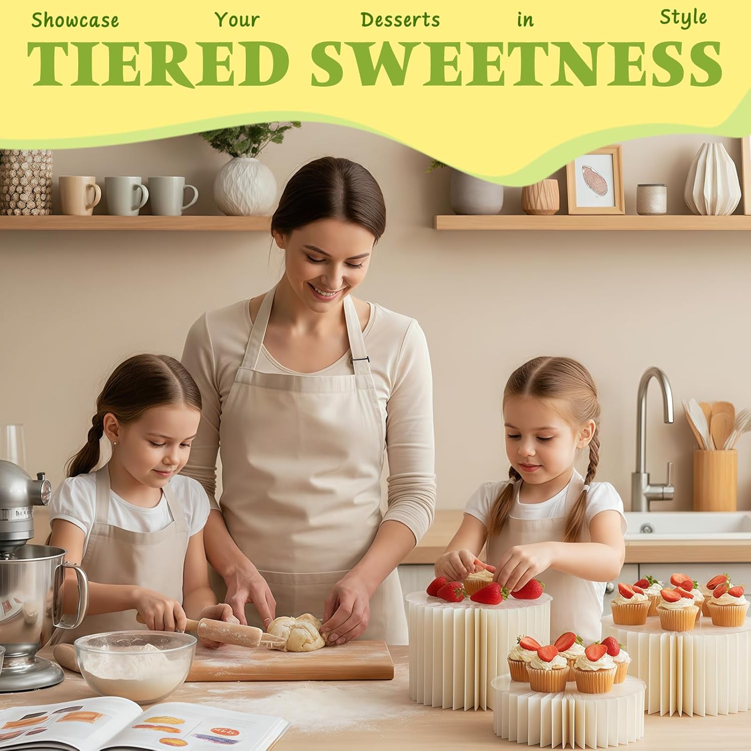 6 Pack Buffet Risers, Acrylic & Cardboard Foldable Cake Display Stands for Dessert Table, Tall Cake Riser Columns for Wedding, Birthday, Party Decoration – Multi-Level Dessert Stands for Cupcakes, Treats & Display