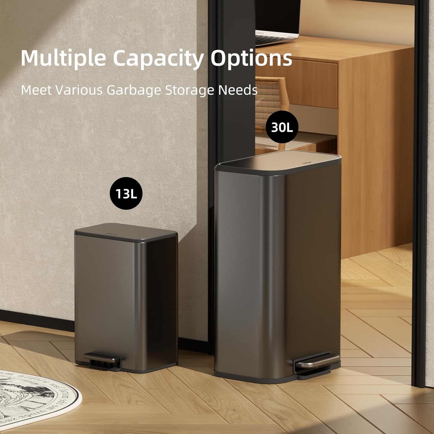 Kitchen Bathroom 8 Gallon (30 L) Trash Can - Stainless Steel Garbage Cans with Step-On Pedal, Removable Inner Bucket, Recycling Bin with Lid for Office Divingroom Decor (Grey)