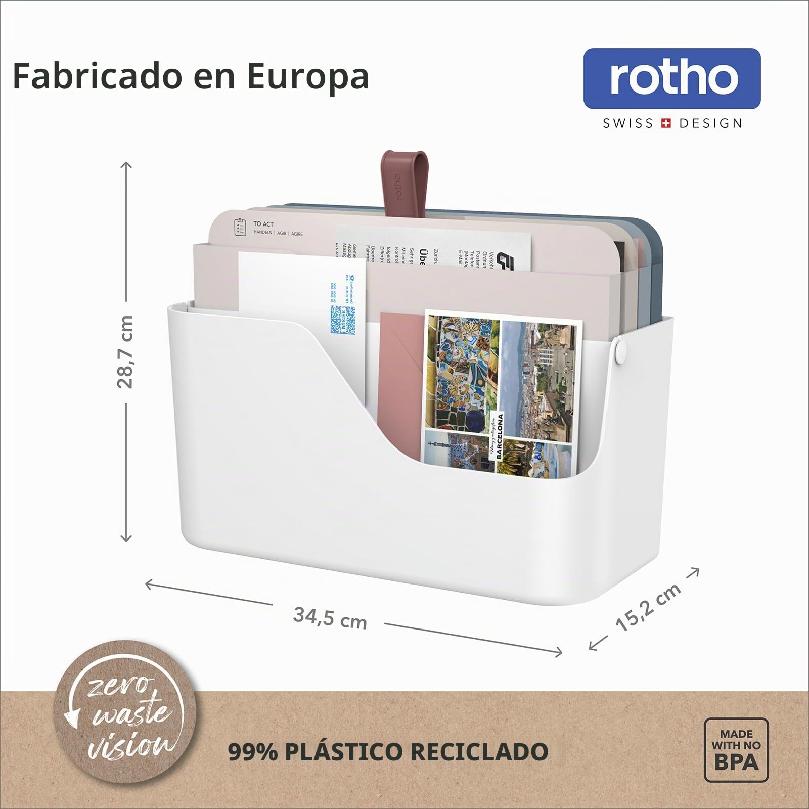 Rotho MyPaper - Organizador de documentos My Paper Plus, plástico (PP) sin BPA, blanco, (36,4 x 16,8 x 31,7 cm)
