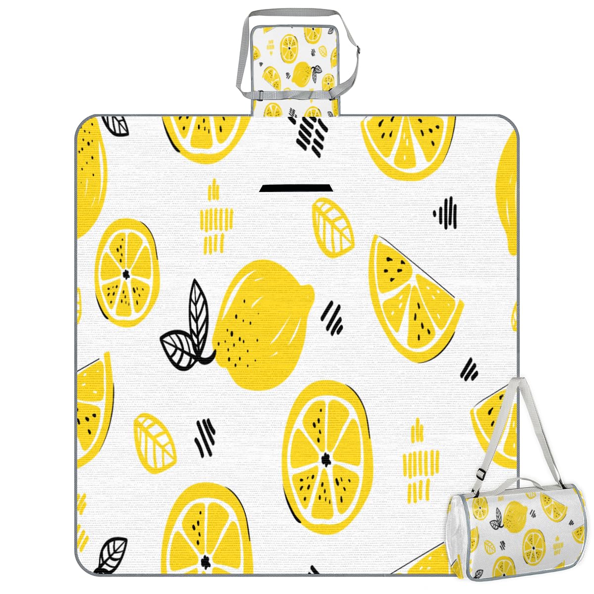 Shimoshe Picnic Blankets 57”x 59”, Cartoon Lemon Lemon Slices Waterproof Sandproof Picnic Mat Lightweight Foldable Beach Blanket for Camping Park Grass Beach Outdoor Blanket