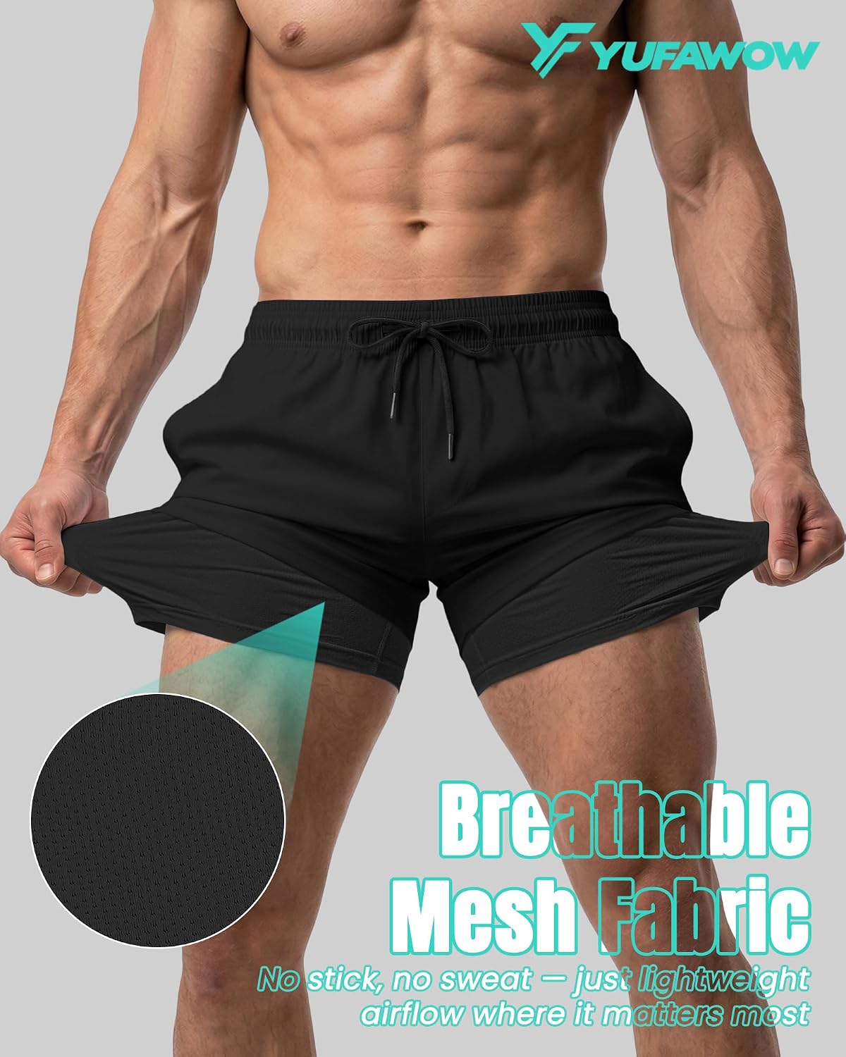 Men Swim Trunks with Compression 5 Inches Breathabe Liner Quick Dry Zipper Pockets for Board Beach Gym Running