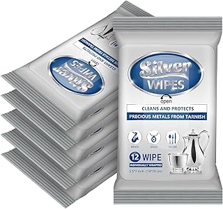 6 Pack/ 72 Pcs Silver Cleaner Wipes Silver Polish Jewelry Cleaner Cleaning Jewelry Wipes for Silverware Stainless Steel Brass Metal Tarnish Remover