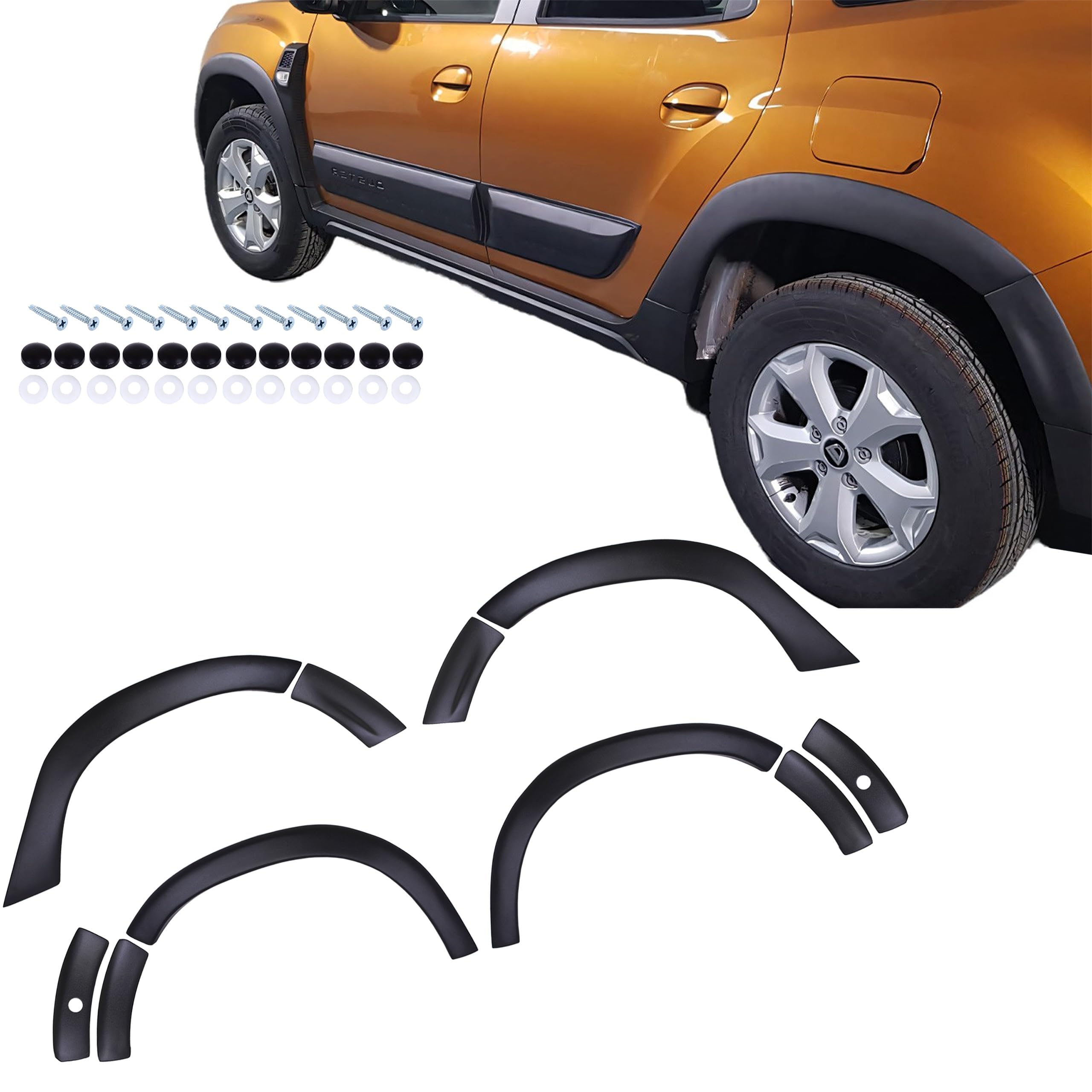 INLY 8 Pezzi Passaruota Protezione per paraurti Parafanghi e protezione veicolo Strisce di Protezione per laterale Protezione veicolo carrozzeria Kit NERO ABS compatibile con Dacia Duster (2018-2024)