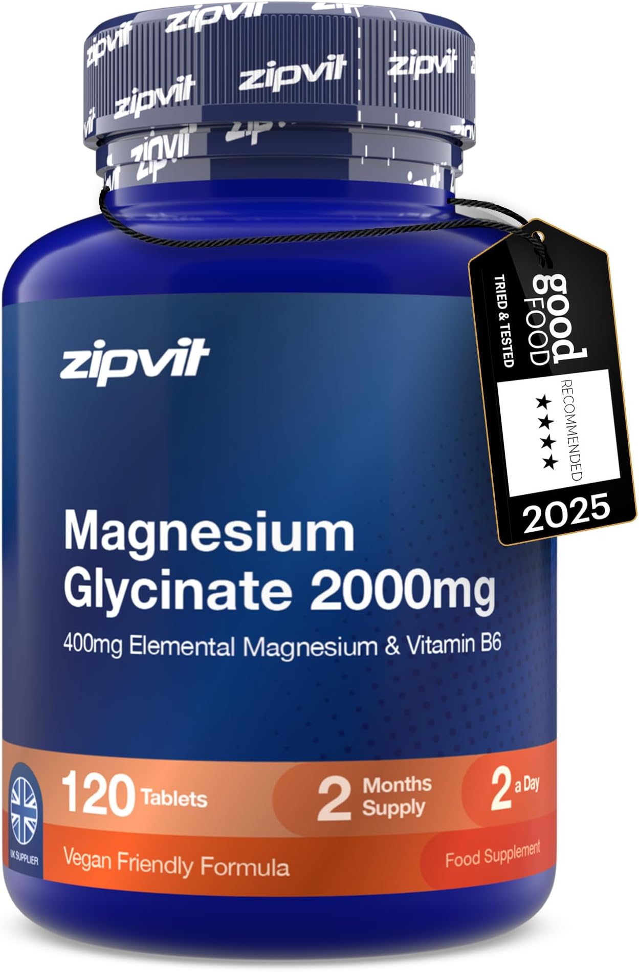 Magnesium Glycinate 2000mg with Vitamin B6, 120 Tablets - Vegan