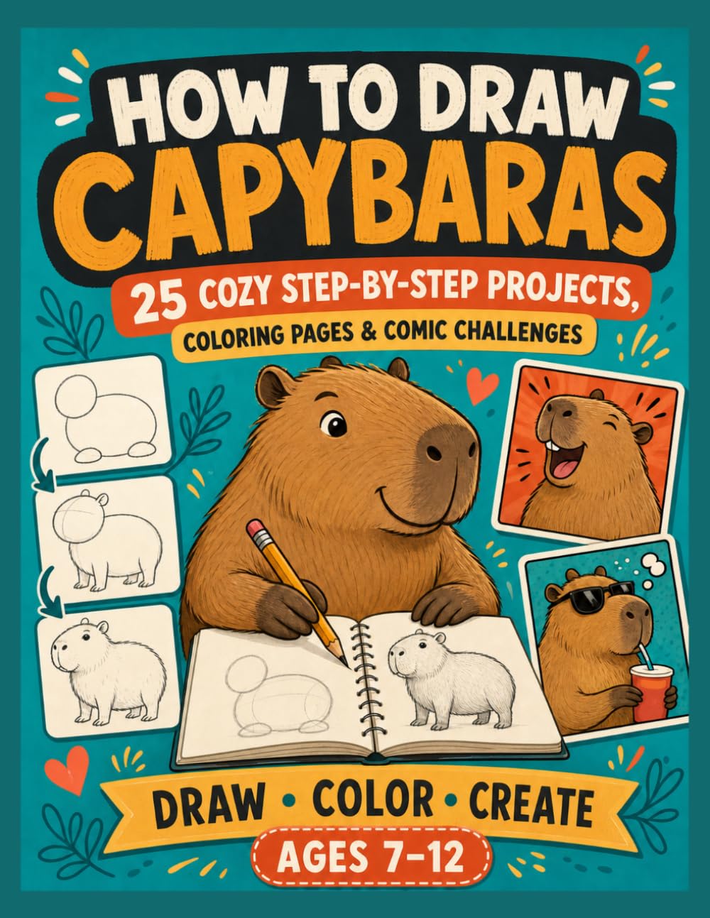 How to Draw Capybaras: 25 Cozy Step-by-Step Projects, Coloring Pages & Comic Challenges