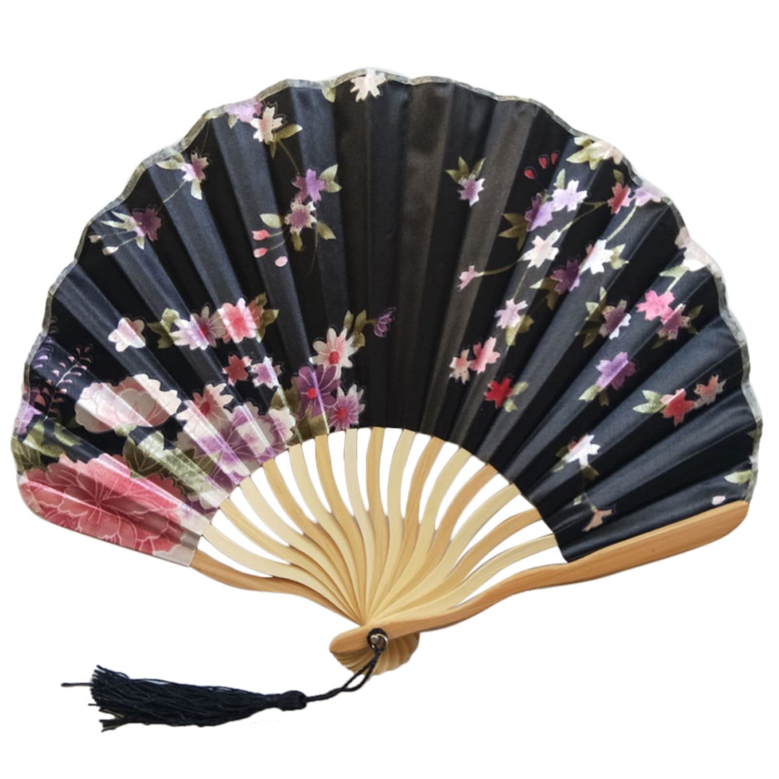 LKLNKVL folding fan, Folding Hand Fan - Classic Style Flower Fabric Dance Beige Summer Vintage Held Chinese New Decorative(A)
