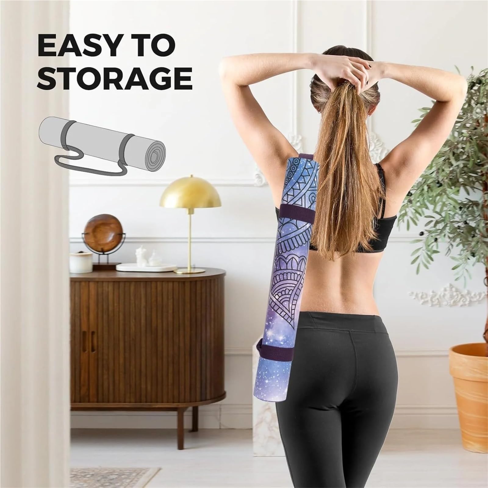 Esterilla Yoga Estera de yoga TPE goma 1,5 mm, plegable, absorbente sudor, antideslizante, con estampado gamuza, mojada, seca, ancha y delgada