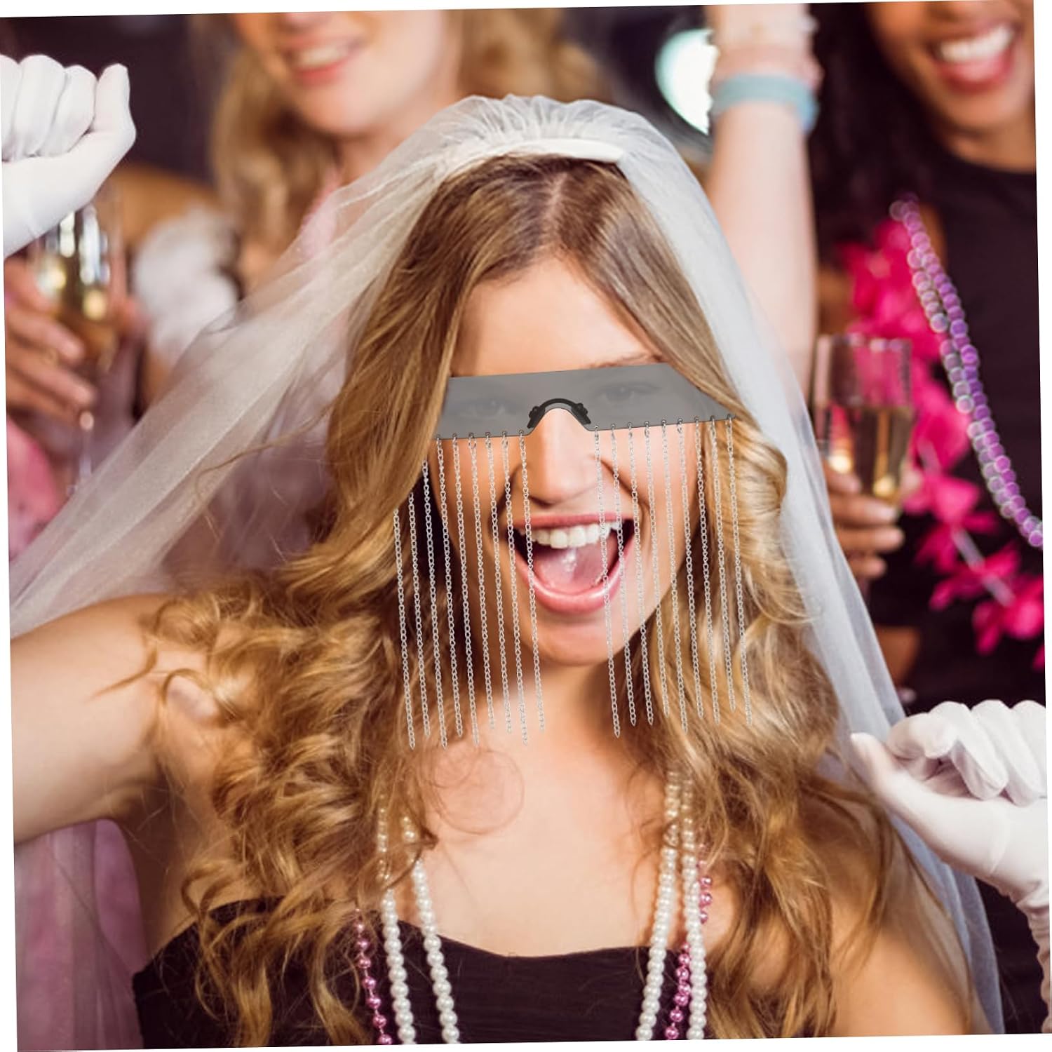 Female Sparkling Party Sunglass Fake Diamonds and Tassel Design Unique Decorative Eyewear for Men and Women for and Festive Celebrations