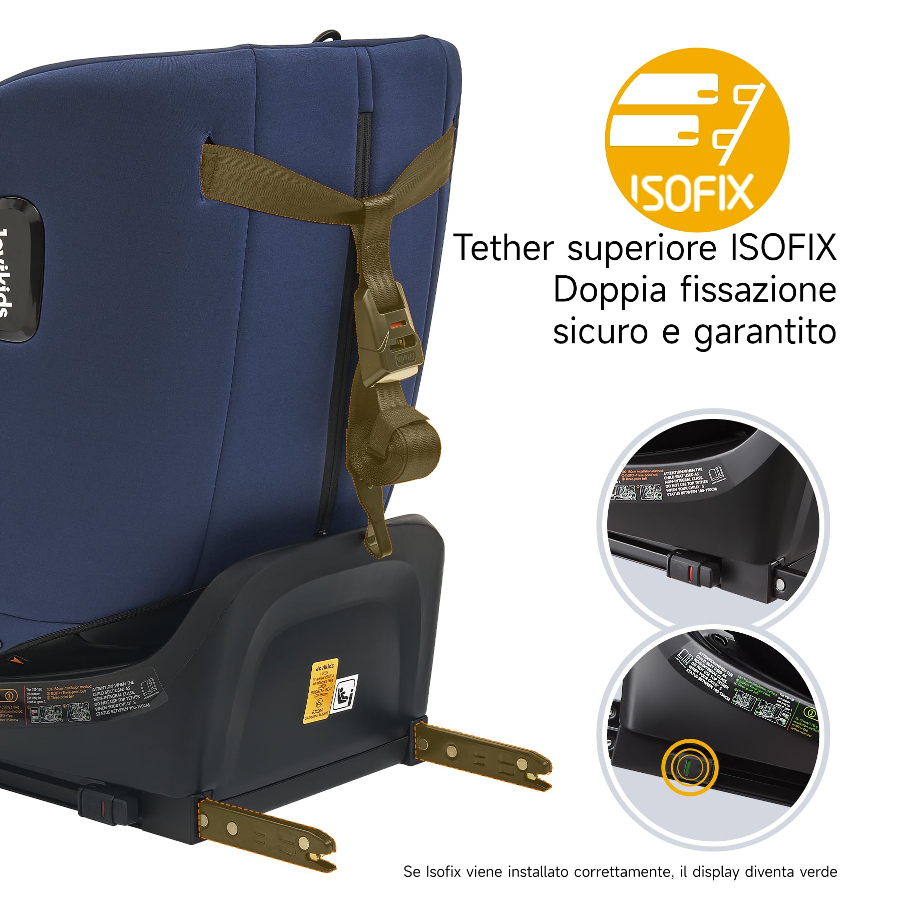 Jovikids i-Size 360° Girevole Seggiolino Auto 0-36 kg, Seggiolino Isofix Top Tether, ECE R129/E4 40-150cm dalla Nascita a Circa 12 anni