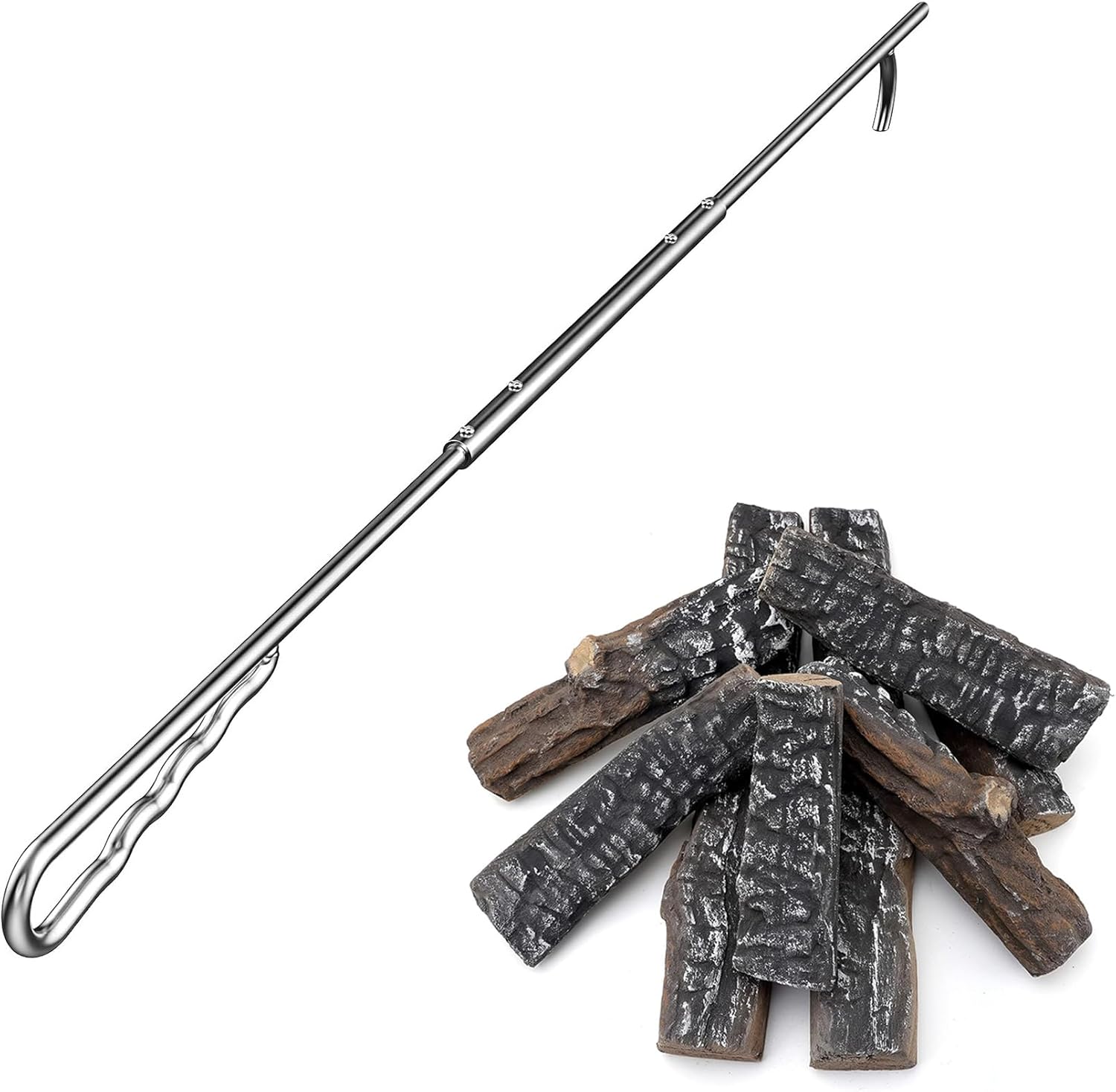 Skyflame 8 Small Piece Set of Ceramic Wood Logs and 40-Inch Stainless Steel Fire Poker