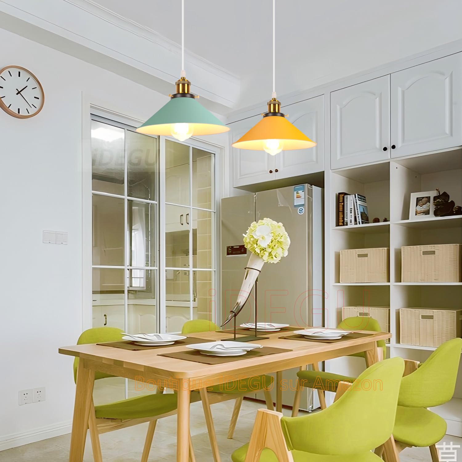 iDEGU 2 Pezzi Lampade a Sospensione Retrò 26cm Lampada da Soffitto Vintage in Metallo E27 Lampadario a Sospensione Moderno Stile Scandinavo Plafoniera per Cucina Soggiorno Caffè Cameretta (Verde)