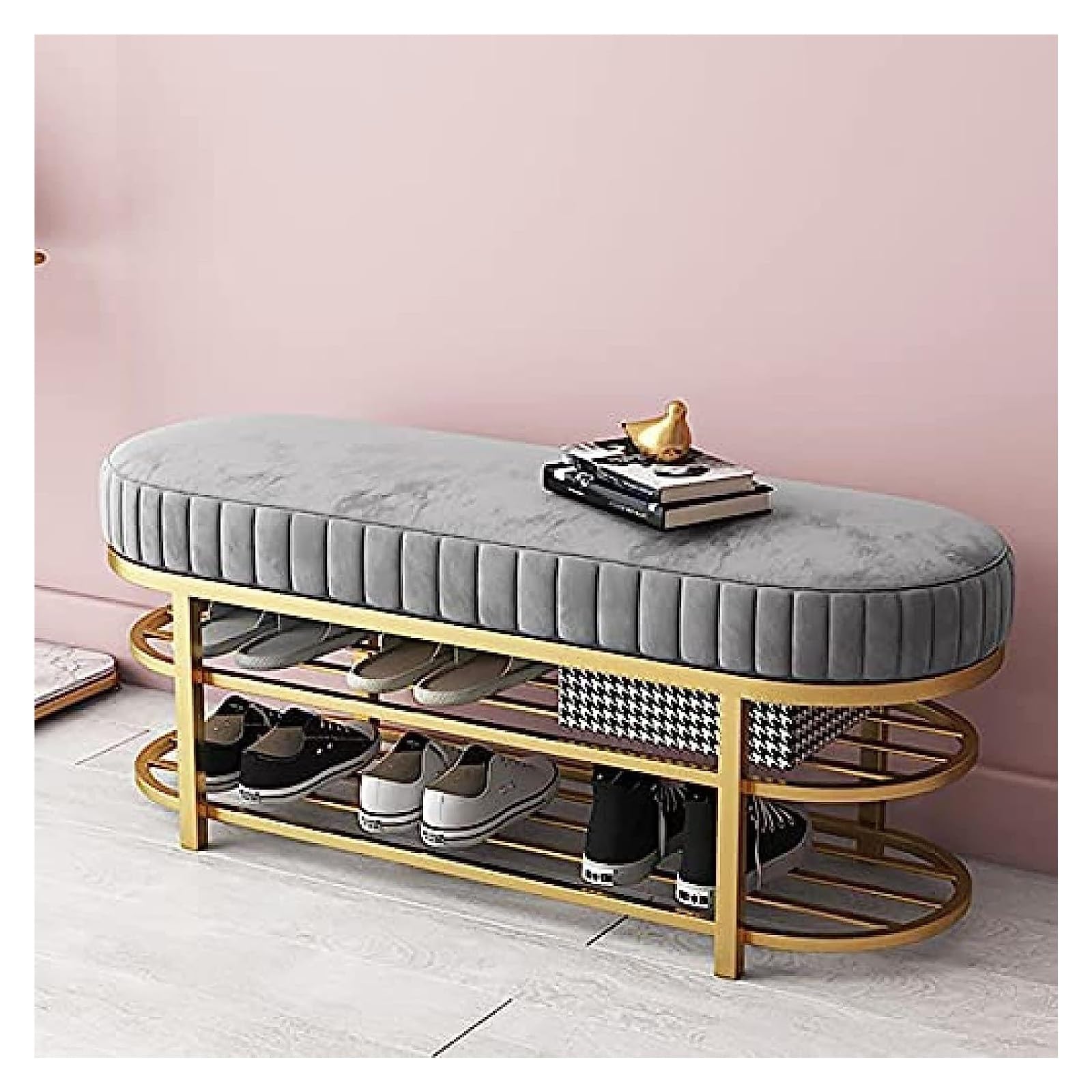 Banc de rangement à chaussures pour couloir velours 100 cm meuble d'entrée moderne