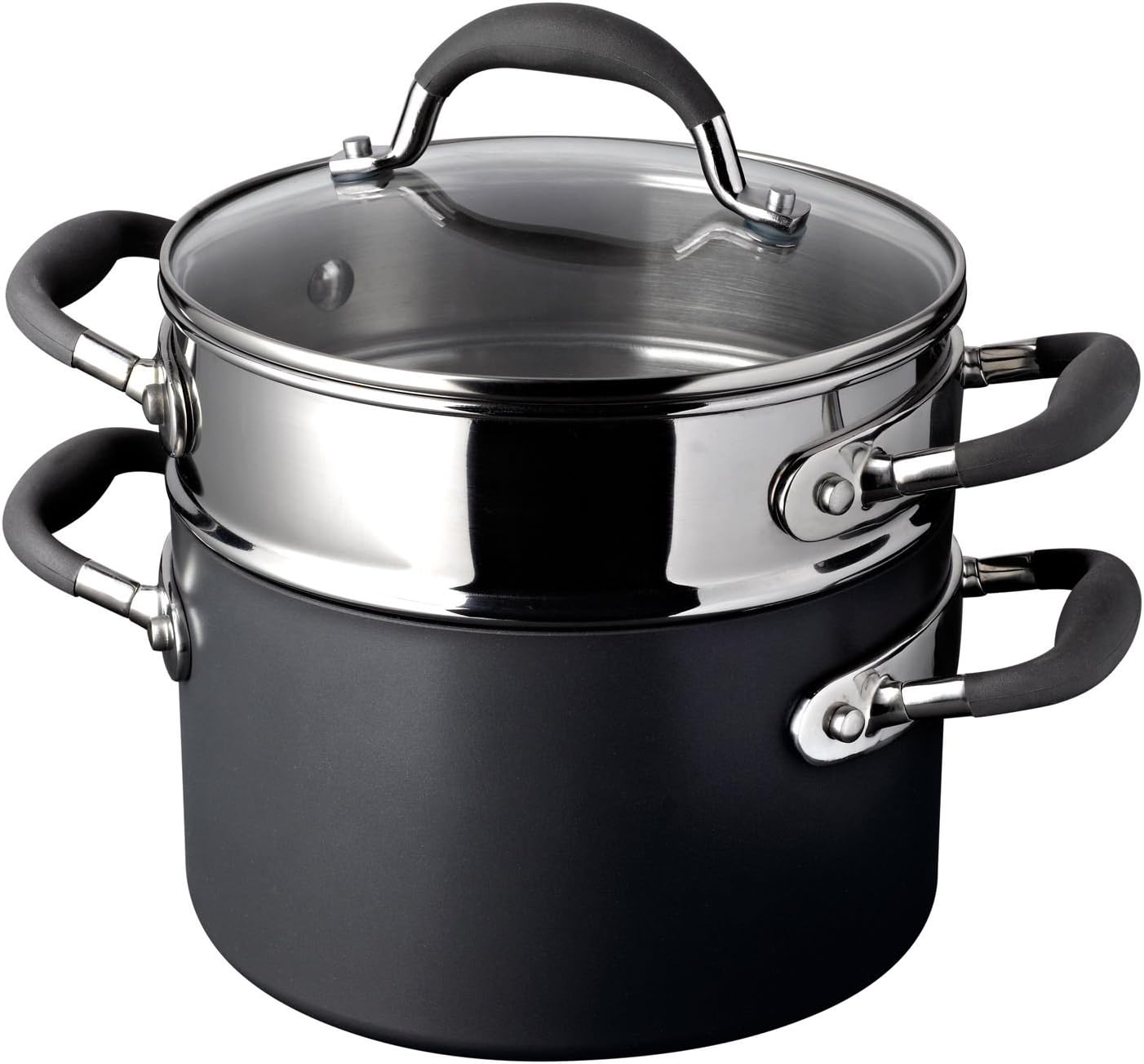 Raymond Blanc 20cm 3.8L 2 Tier Veg Steamer Pan Set Anodized Aluminium Non-Stick