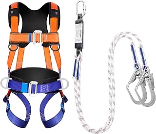 Full Body Fall Protection Safety Harness Kit - Roofing Harness, Tree Climbing Harness, Includes Shock Lanyard