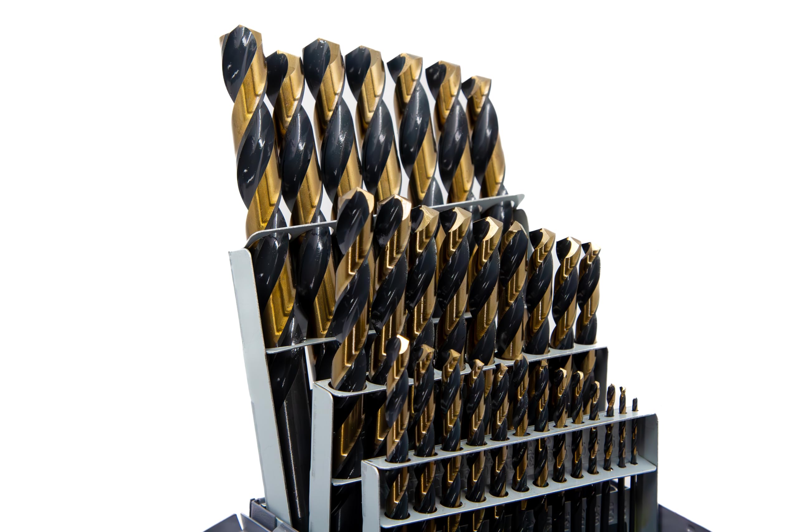 Drill America Juego de 29 brocas HSS de grado contratista negro y dorado (1/16 pulgadas - 1/2 pulgada x 64 partes), serie KFDST