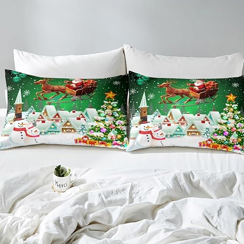 Miniatura 10 de Manfei Juego de funda de edredón de gnomos de Navidad, tamaño King, funda de edredón de Navidad rústica de madera y cuadros rojos con 2 fundas de