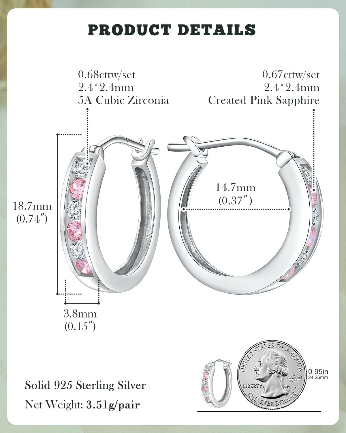 14K Gold Plated/925 Sterling Silver 18mm Birthstone Hoop Earrings for Women Hypoallergenic Lightweight Colorful Hoops (with Gift Box)