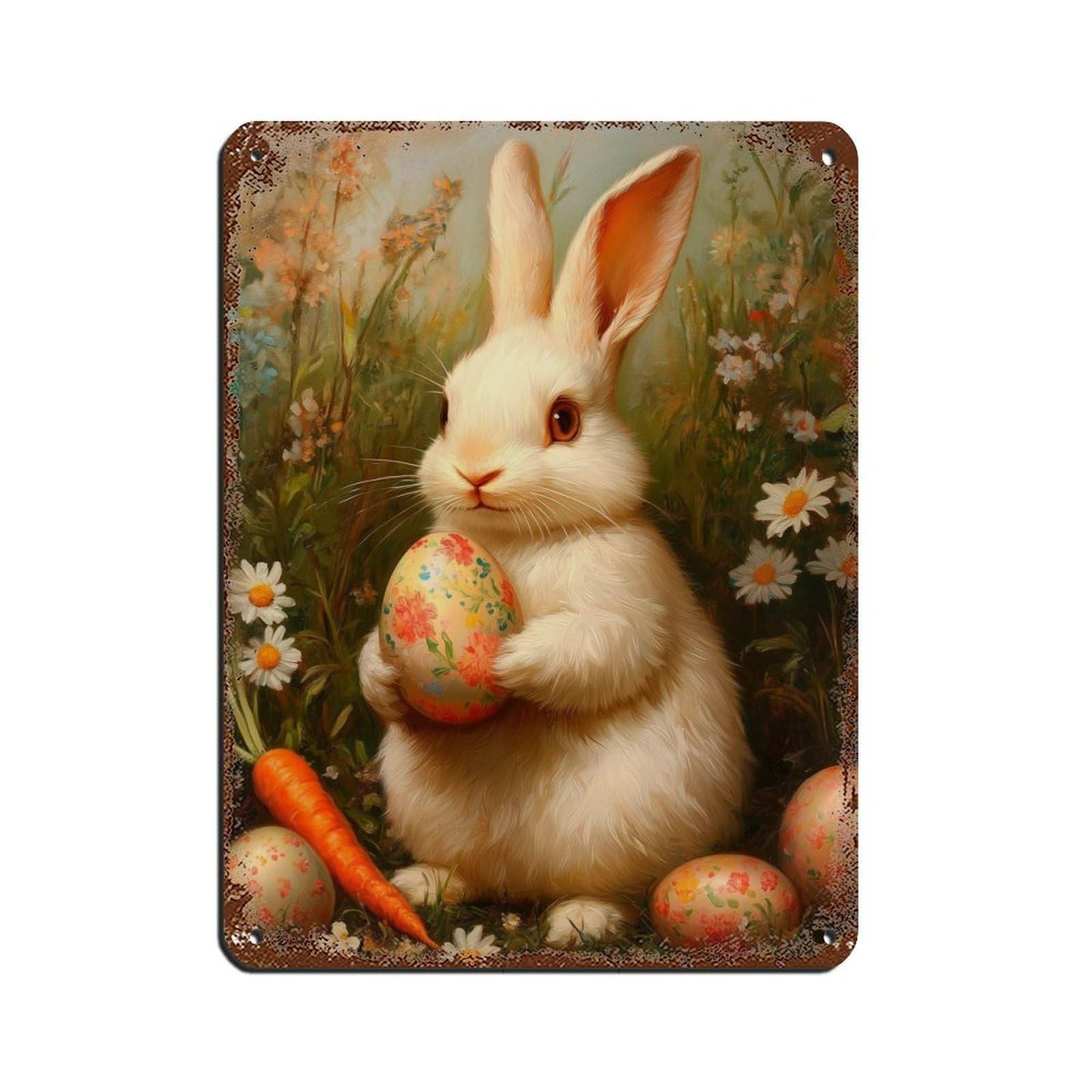 Vintage Easter Spring Floral Art Retro Poster Metal Tin Sign Chic Art Retro Iron Painting Bar People Cave Cafe Family Garage Poster Wall Decoration 12x16inch(30x40cm)