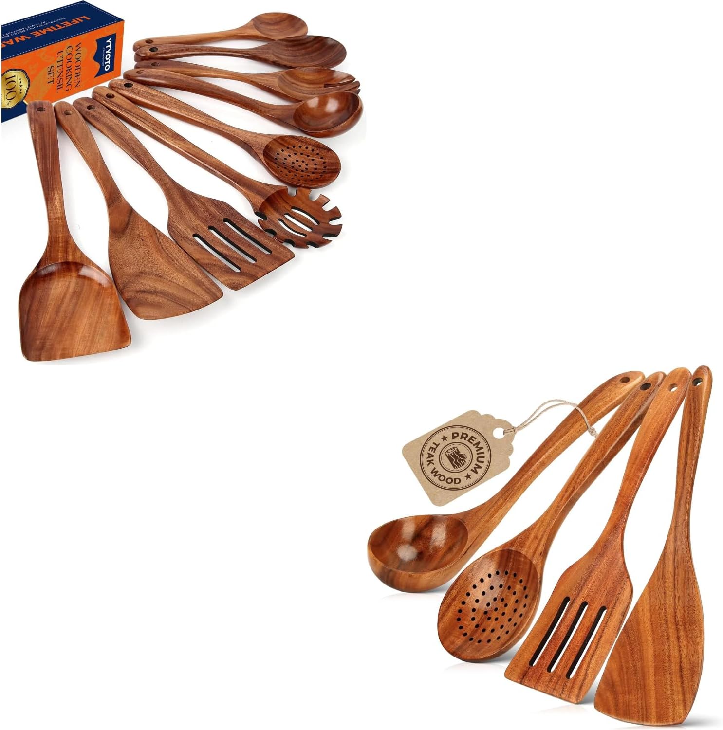 13Pcs Wooden Spoons for Cooking, Wooden Cooking Utensils Set for Kitchen, Essential Wooden Spoon Set