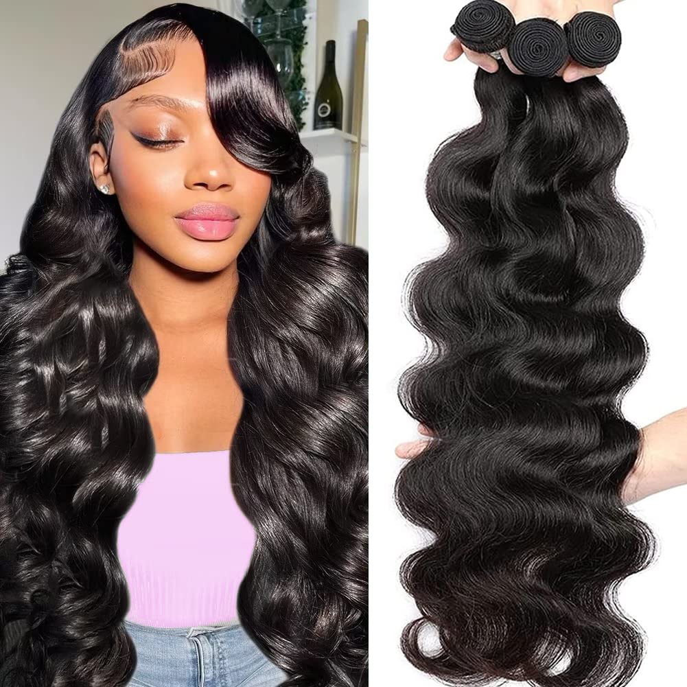 10A Human Hair Bundles Body Wave 18 20 22 Inch Brazilian Body Wave Bundles Human Hair 100% Unprocessed Virgin Human Hair 3 Bundles Deals Weave Bundles 1B Natural Black