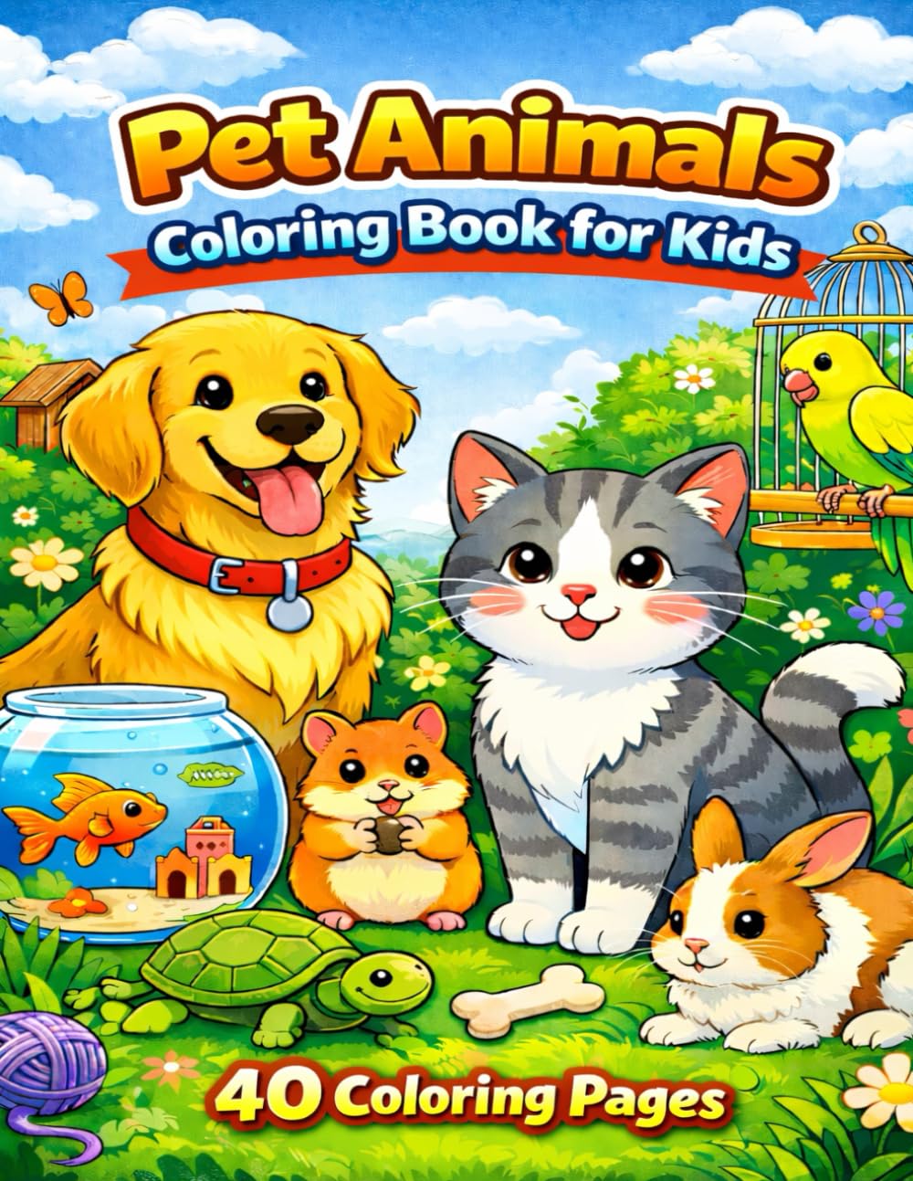 Pets Coloring Book for Kids: 40 Coloring Pages