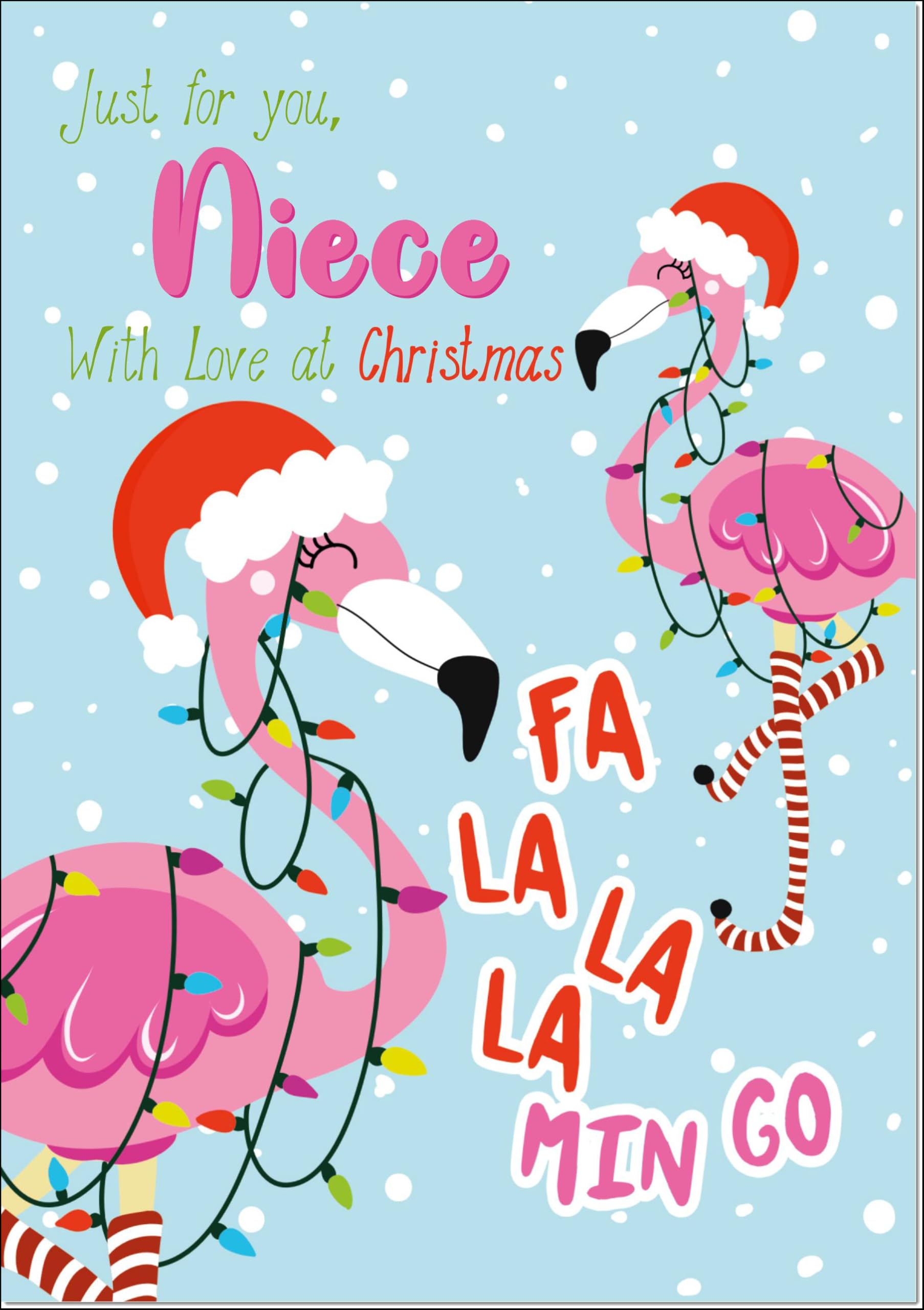 doodlecards Niece Christmas Card Flamingo Christmas Tree Lights Large A4 Size Christmas Card for Niece with Plain Envelope — image 1