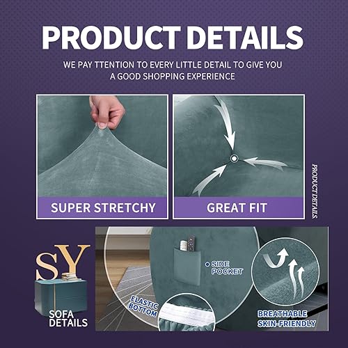 Miniatura 4 de ZNSAYOTX Fundas elásticas de terciopelo reclinable, 4 piezas, funda para silla reclinable de felpa suave más gruesa con bolsillos laterales,