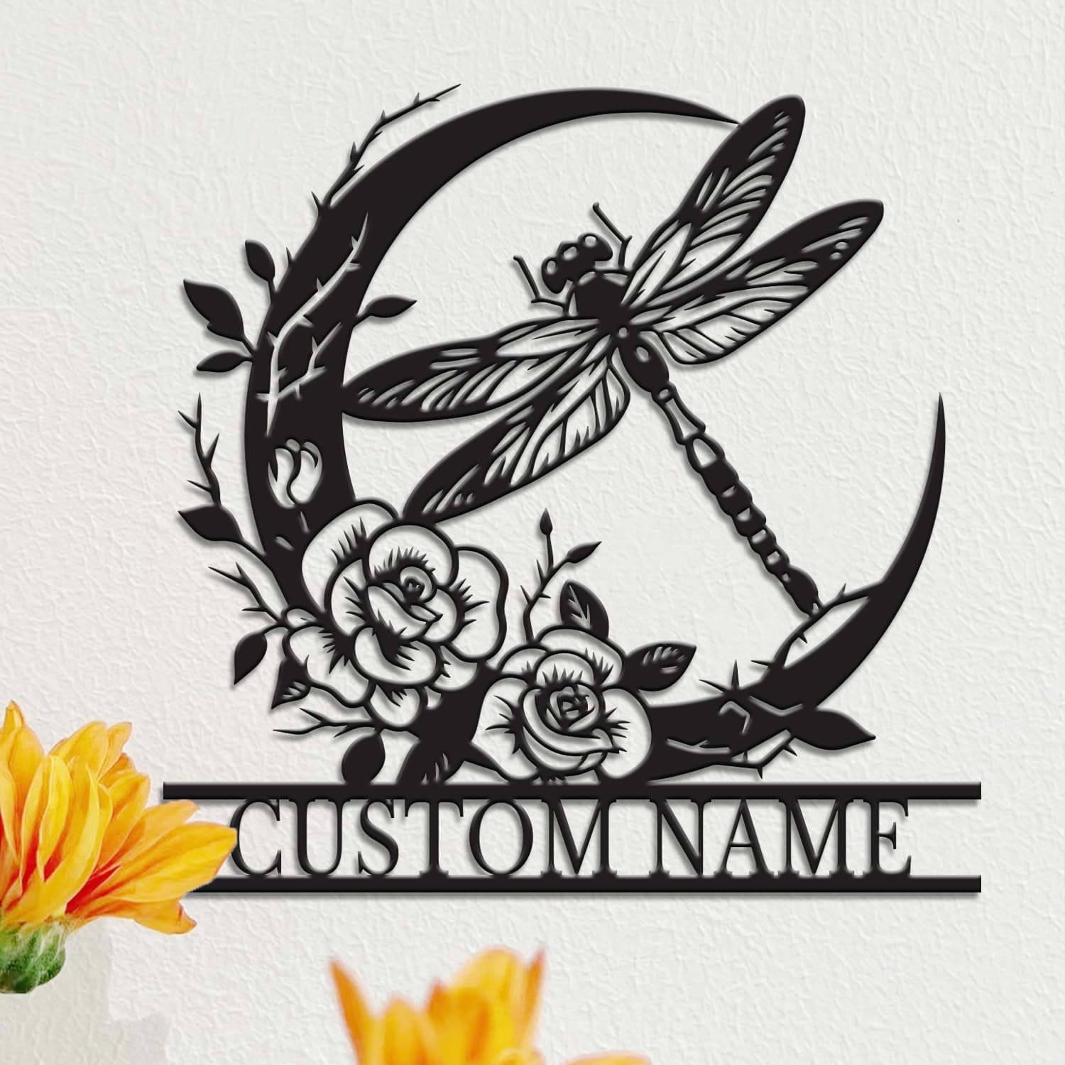 Personalized Dragonfly Metal Wall Art, Custom Name Garden Sign, Steel Outdoor Decor, Farmhouse Porch Plaque, Nature-Inspired Home Gift, Monogrammed Wing Design (Style-5)