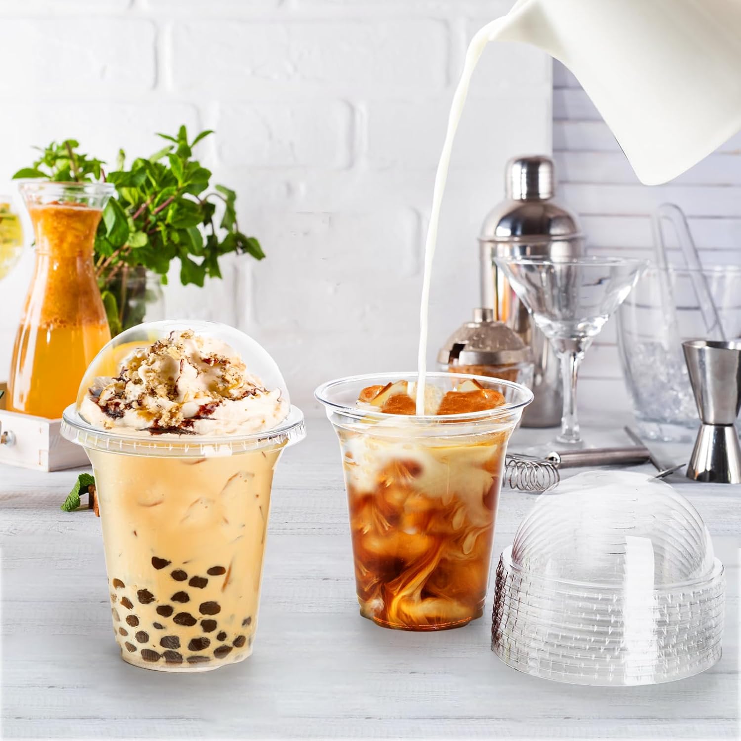 Okllen 100 Pack 12 oz Clear Plastic Cups with Dome Lids and Hole, Disposable Drinking Cups Milkshake Cups for Iced Coffee, Cold Drinks, Smoothie, Milkshake, Party - Image 7