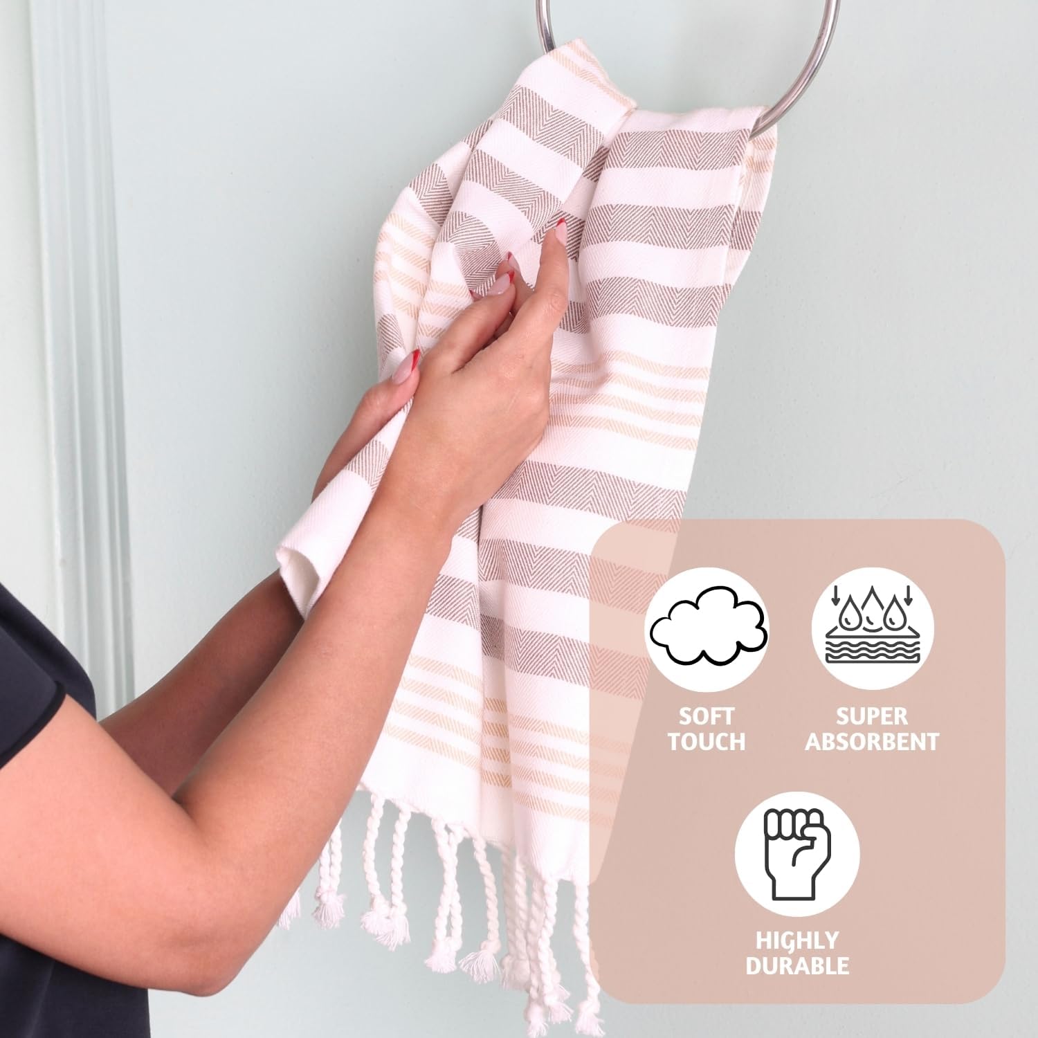 Folkulture Hand Towels for Bathroom | Set of 2 (16 x 30) Decorative Hand Towel with Hanging Loop | 100% Cotton Turkish Hand Towels Set | Boho Hand Towel Washable for Kitchen Decor - Image 4