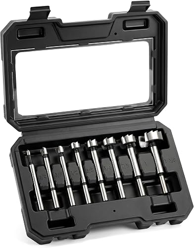 Forstner Bit Set, 8Pcs Wood Drilling Bits for Flat-Bottom Holes | For Hardwood, Plywood & Plastic, Carbon Steel, Cabinetmaking, Carpentry & DIY Woodworking Projects