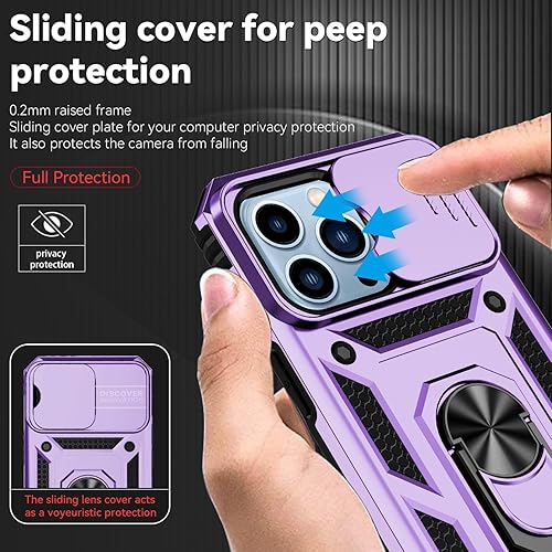 Miniatura 10 de Hitaoyou Funda para iPhone 13 Pro, funda para iPhone 13 Pro con cubierta de cámara y soporte de grado militar a prueba de golpes resistente con