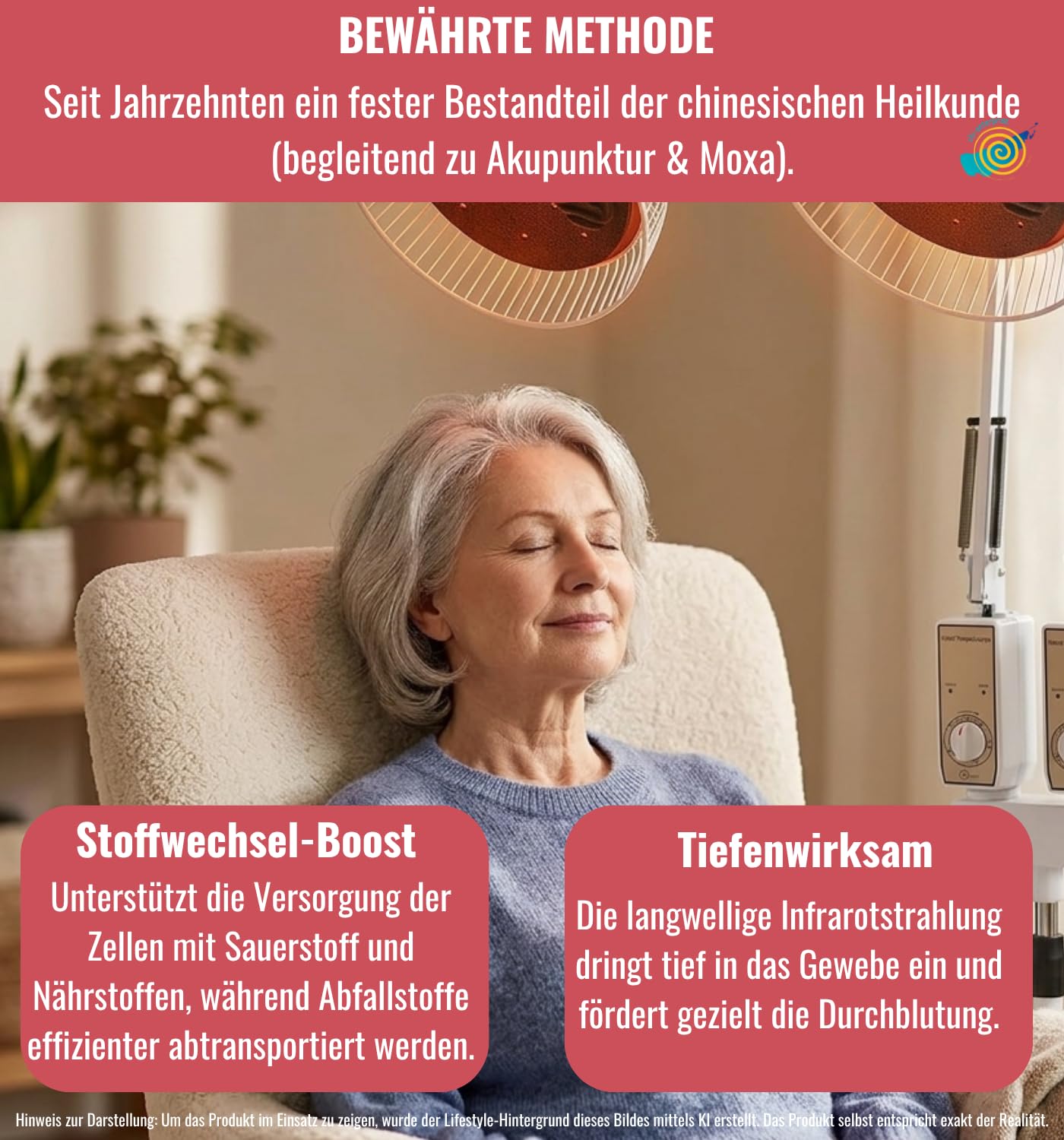 chi-enterprise TDP Wärmelampe mit Mineralplatte - Akupunkturlampe für Langwellentherapie & Wärmestrahlung | Timer 30-60 Min. - Moxalampe begleitend zur Akupunktur & Moxa-Therapie CQ-32