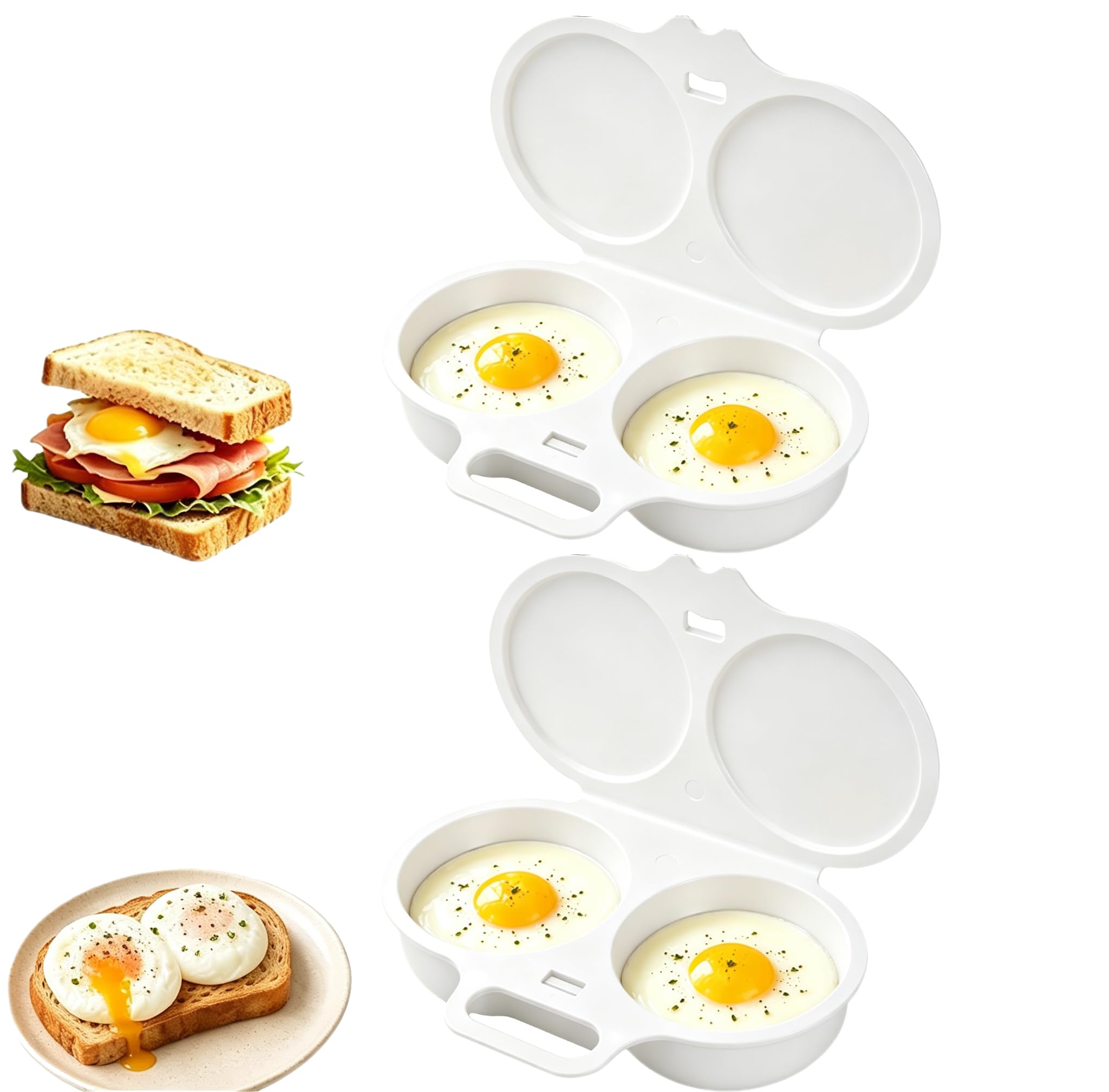 2027 New Dual Cavity Microwave Egg Poacher With Lid & Handle (W+W)