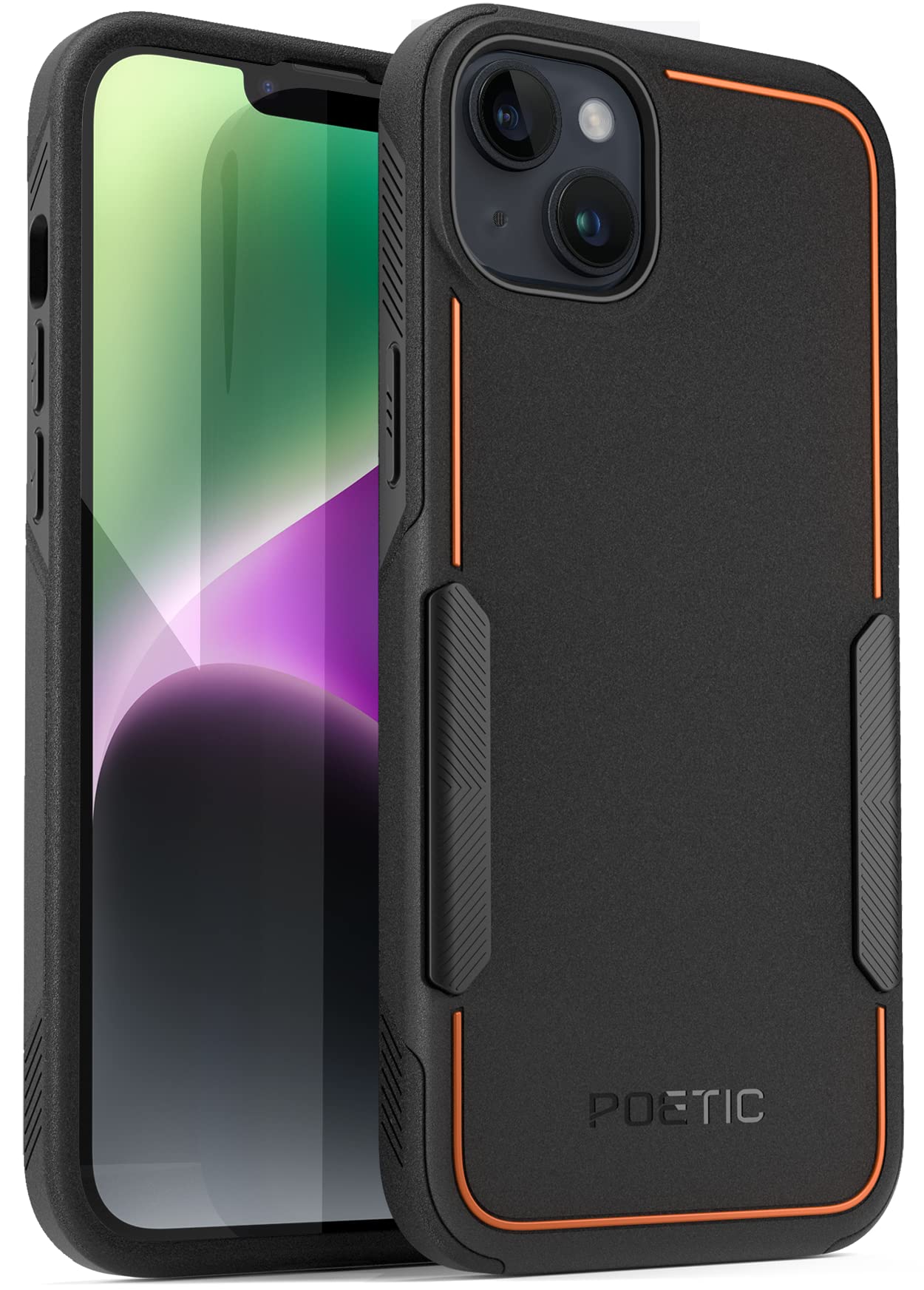 Poetic Custodia Neon Per IPhone 14 Pro Max - Antiurto Doppio Strato Sottile Con Ricarica Wireless, Nero Con Accento Arancione
