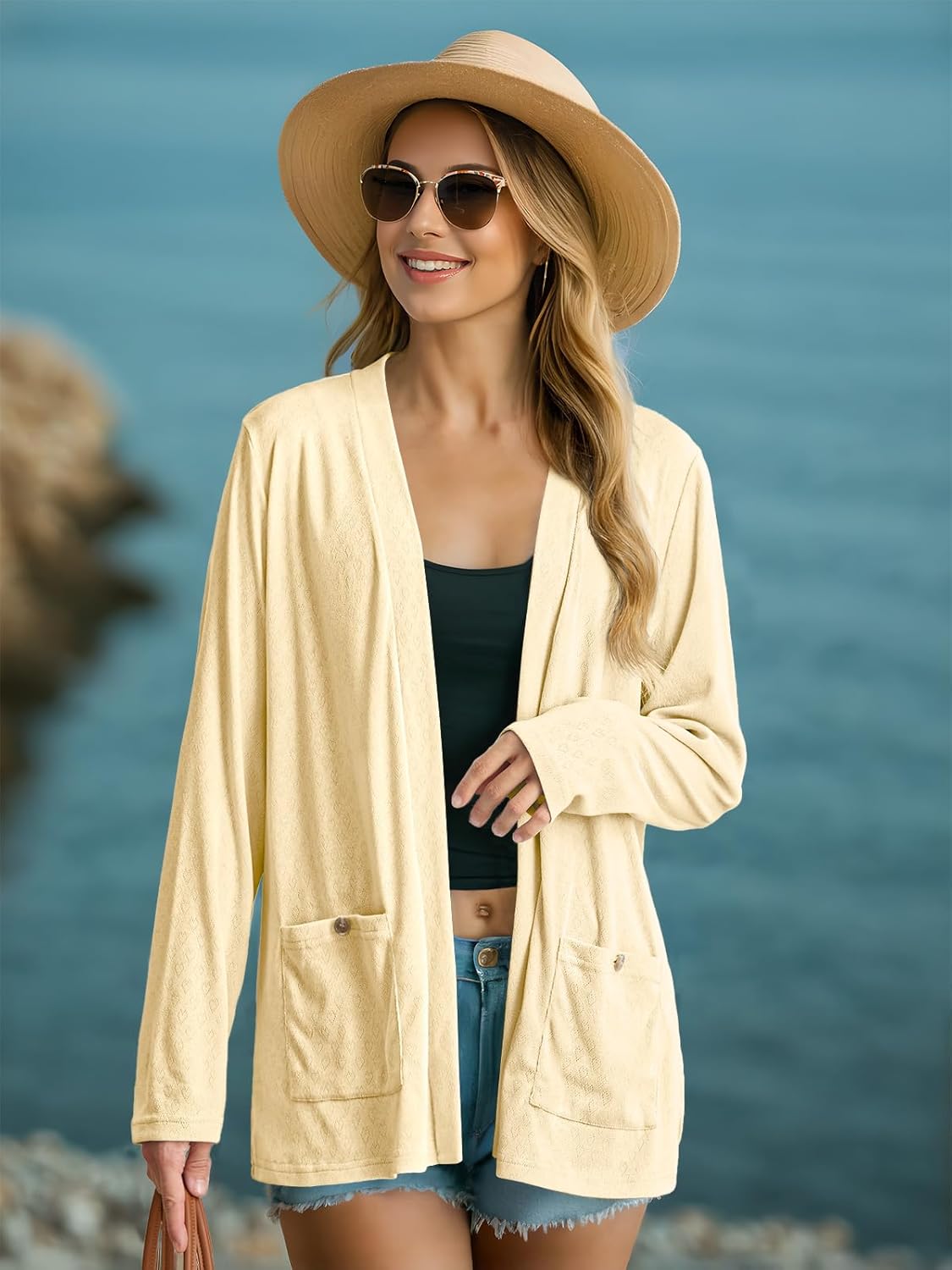 AWULIFFAN Women's Long Sleeve Open Front Cardigans Casual Lightweight Fall Cardigan with Pockets - Image 2