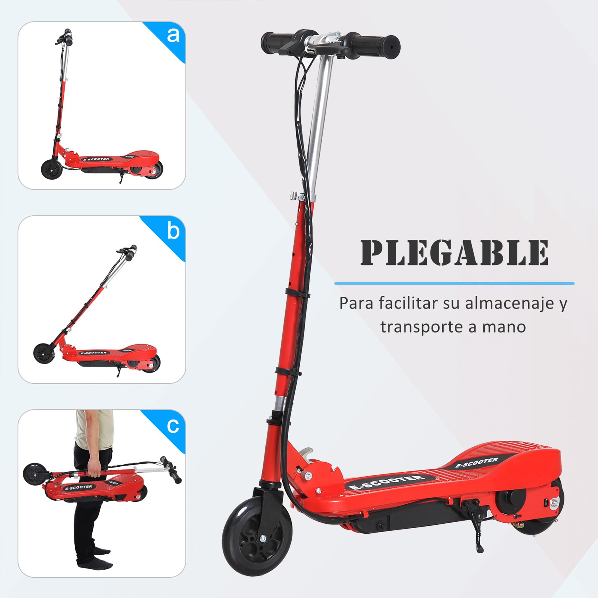 HOMCOM Patinete Eléctrico Plegable +7 Años 24V Altura Ajustable Negro | para Niños, Scooter, Batería Recargable, Velocidad hasta 12 km/h, Freno, Carga 50 kg, 74x36x82,5-92,5 cm