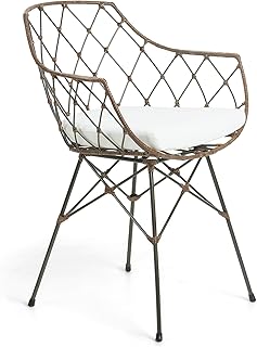 Kave Home - Silla de Comedor Endora marrón con reposabrazos y Estructura de Metal y ratán