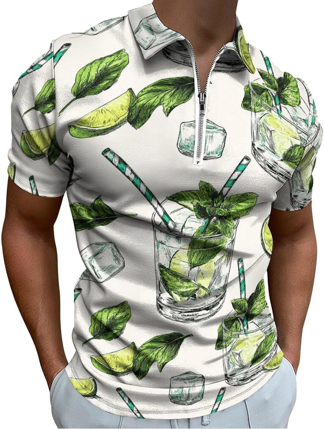 Men's Short Sleeve Polo Shirt Zipper Quick Dry Athletic Top for Golf Tennis Gym
