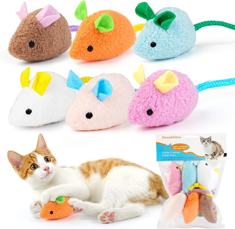6 Pcs Catnip Cat Toy Plush Mouse Chew Toy with Catnip Filler for Cats | Mouse shape and multiple colors attract cats, while the bite-resistant plush toy helps relieve daily fatigue
