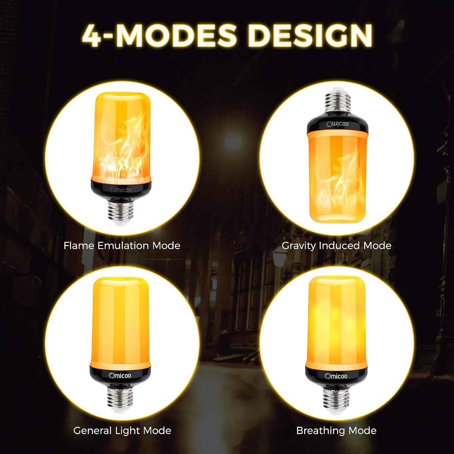 Dyforce Christmas Light Bulbs, 6W 4 Modes E26/E27 Base Flickering Fire Light Bulbs with Gravity Sensor, Flame Light Bulbs for Indoor Outdoor Decorations - 2 Pack