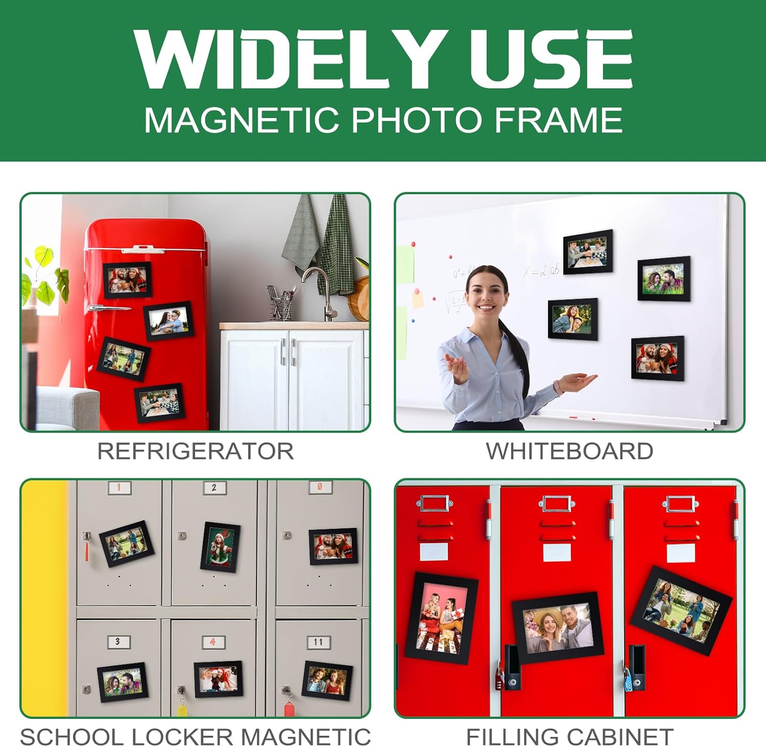 Soaoo 100 Pcs Magnetic Picture Frames Wallet Size 2.5 x 3.5 Inches Reusable Magnetic Photo Sleeves Picture Frame Holder for Home Cabinet Office Graduation Xmas Anniversary (Black)