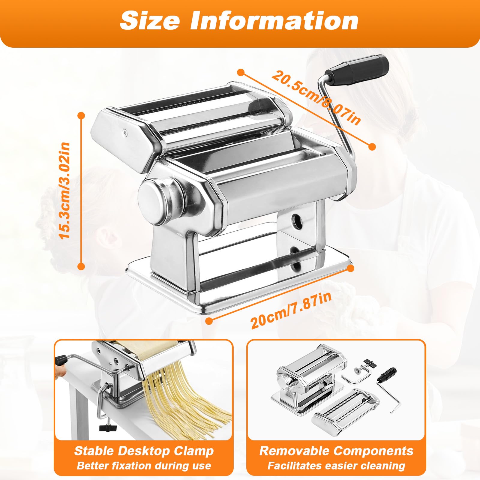 Macchina di pasta manuale, Macchina per La Pasta 2 in 1, 7 impostazioni di spessore regolabile e un rullo lavabile, adatto per noodles freschi fatti in casa, pasta,Lasagne