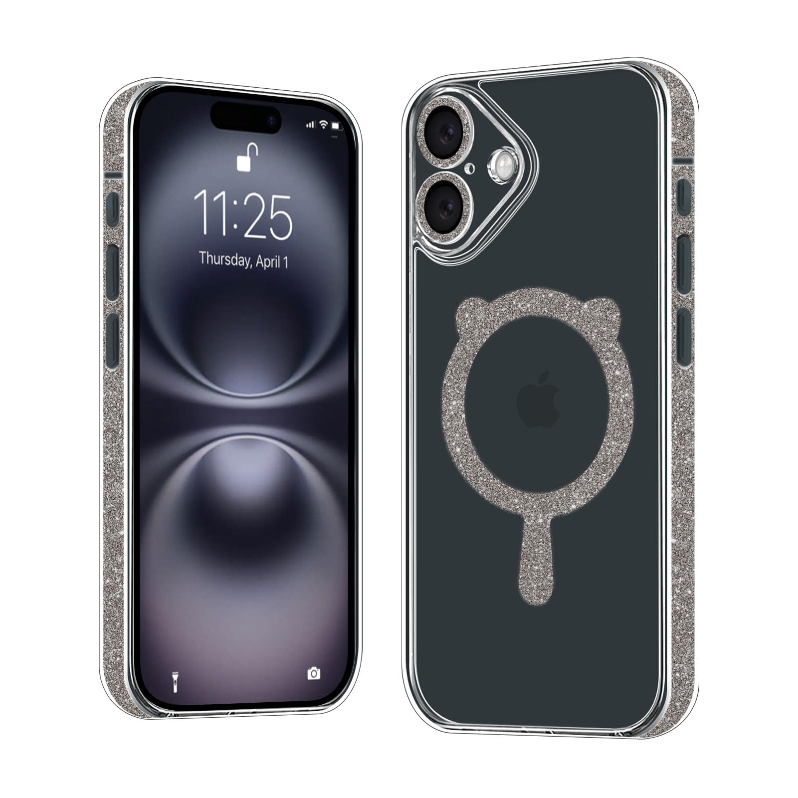 Glitter Case for iPhone 16 Plus Compatible with MagSafe Soft TPU Frame Clear Crystal Protective Phone Case for